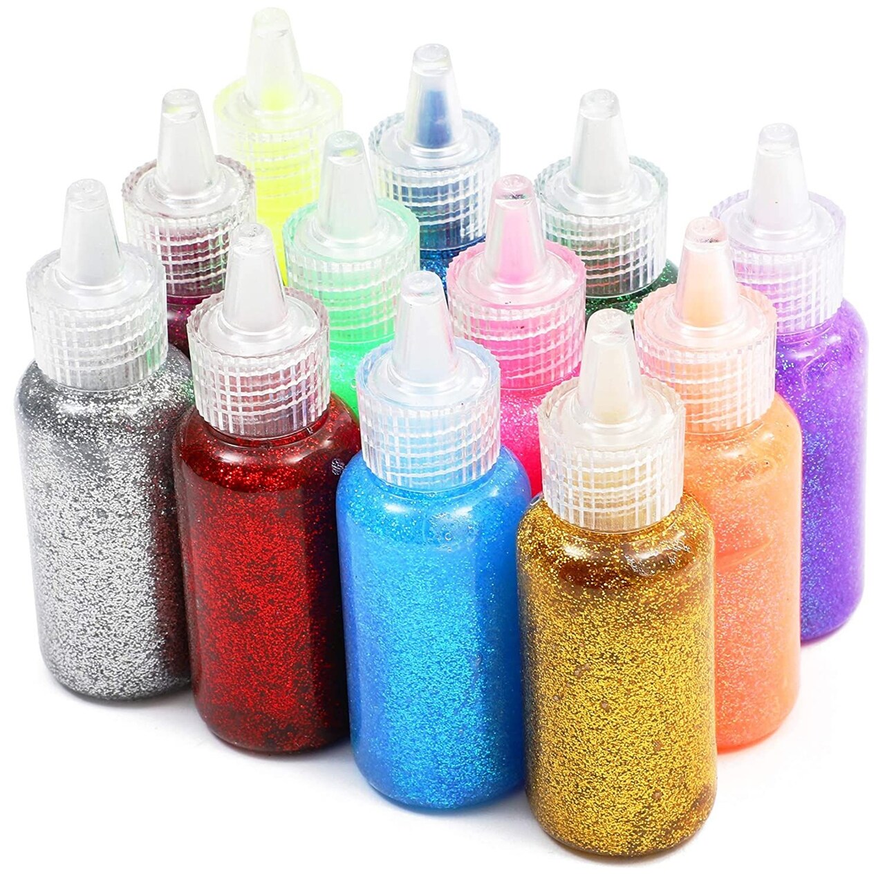 12 Pack Glitter Glue, 20 mL Each, Neon Metallic Colors – Ideal for DIY, School Projects, Arts and Crafts, Easy Squeeze Bottles for Adults